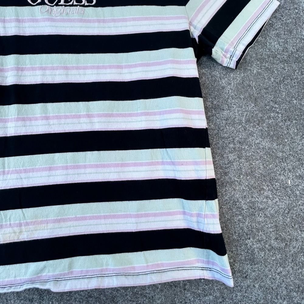Guess Originals Crewneck T-Shirt Mens M White Black Striped Rogers Short Sleeve - Picture 2 of 16